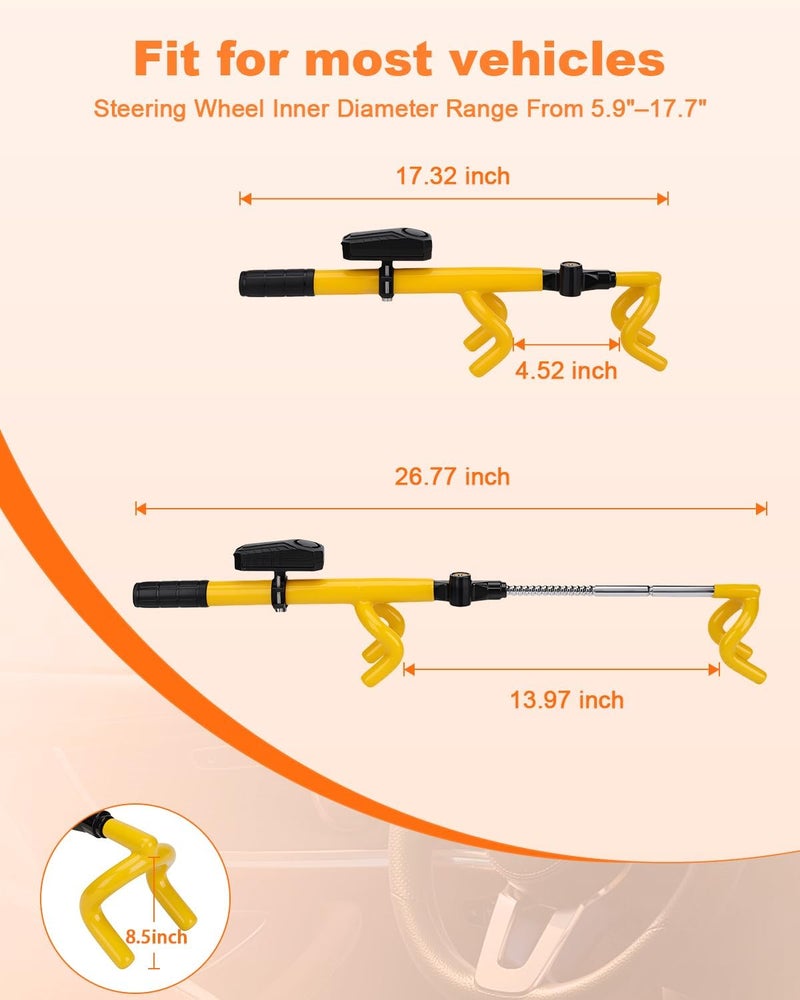 ELECTOP Steering Wheel Lock with Alarm 113db Anti Theft Car Device Double Hooks Car Lock with Adjustable Locking and 2 Key Car Alarm System with Motion Sensor Universal Fit for Vehicle Truck Van SUV - Image 4